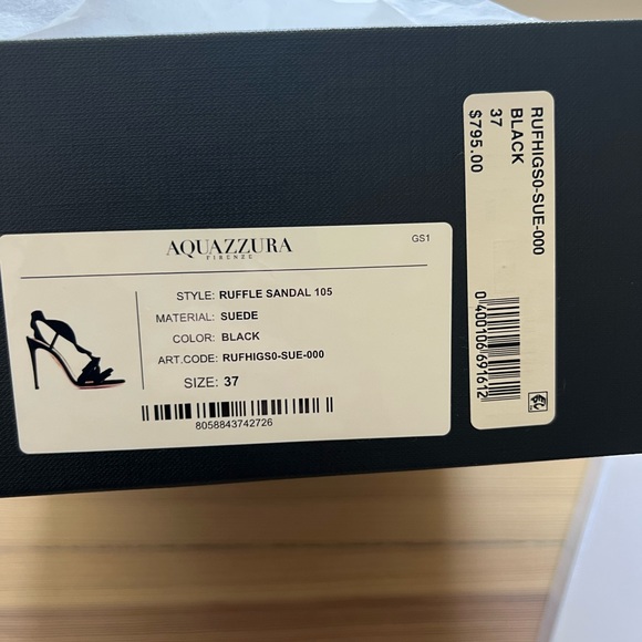 AQUAZURRA Ruffle Sandal black suede 37 NEW IN BOX - Picture 6 of 10